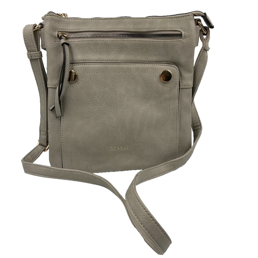 Gussaci Crossbody Handbag Beige Vegan Leather‎ Lined Purse Shoulder Bag